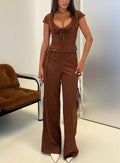 Aubrette Satin Tie Pants Chocolate