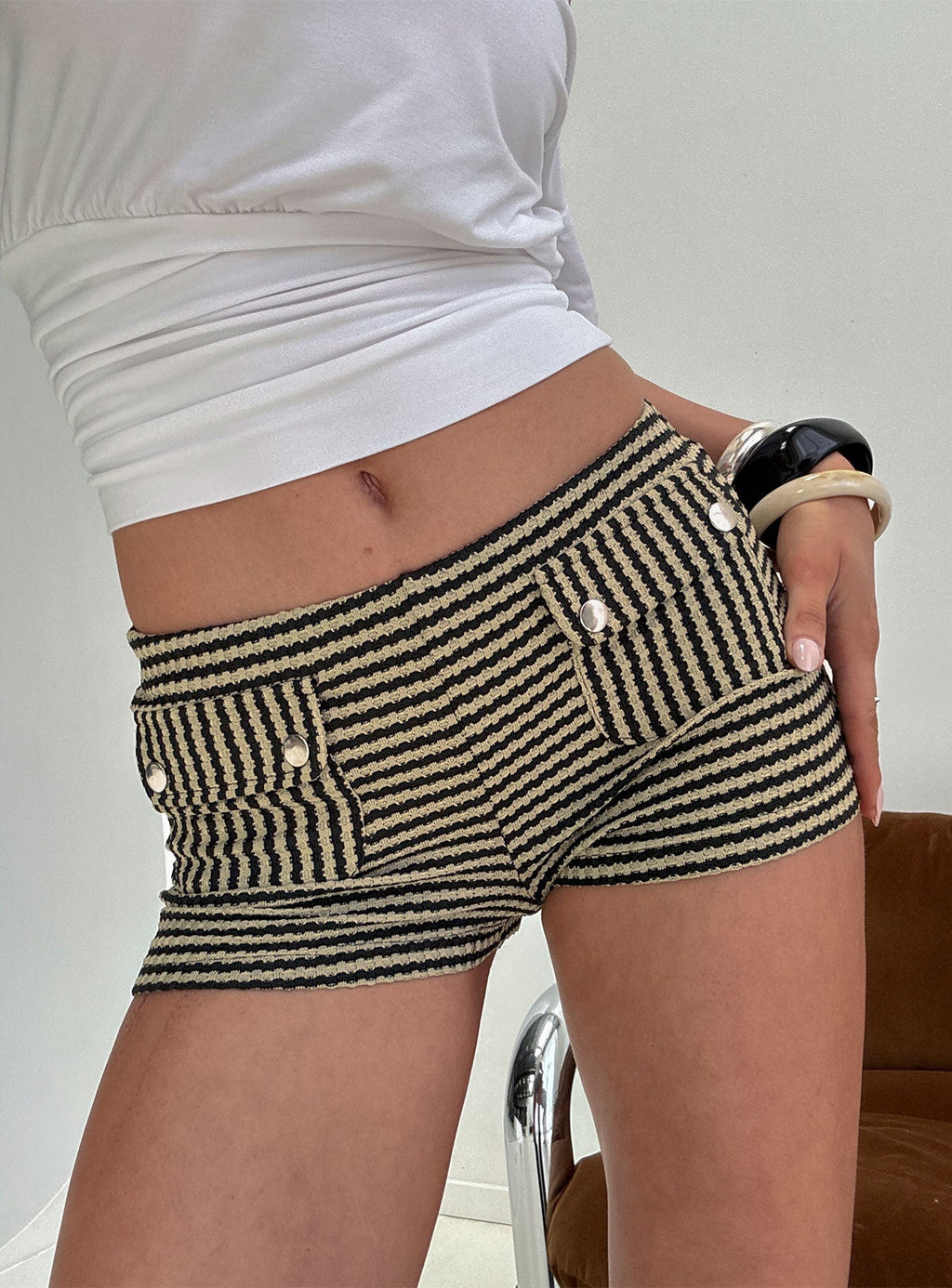 Marcille Micro Pocket Short Black / Beige Stripe