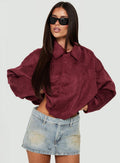 Enlightened Faux Suede Bomber Jacket Burgundy