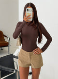 Pirella Mock Neck Long Sleeve Bodysuit Brown