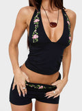 Cosmo Floral Detail Halter Top Black