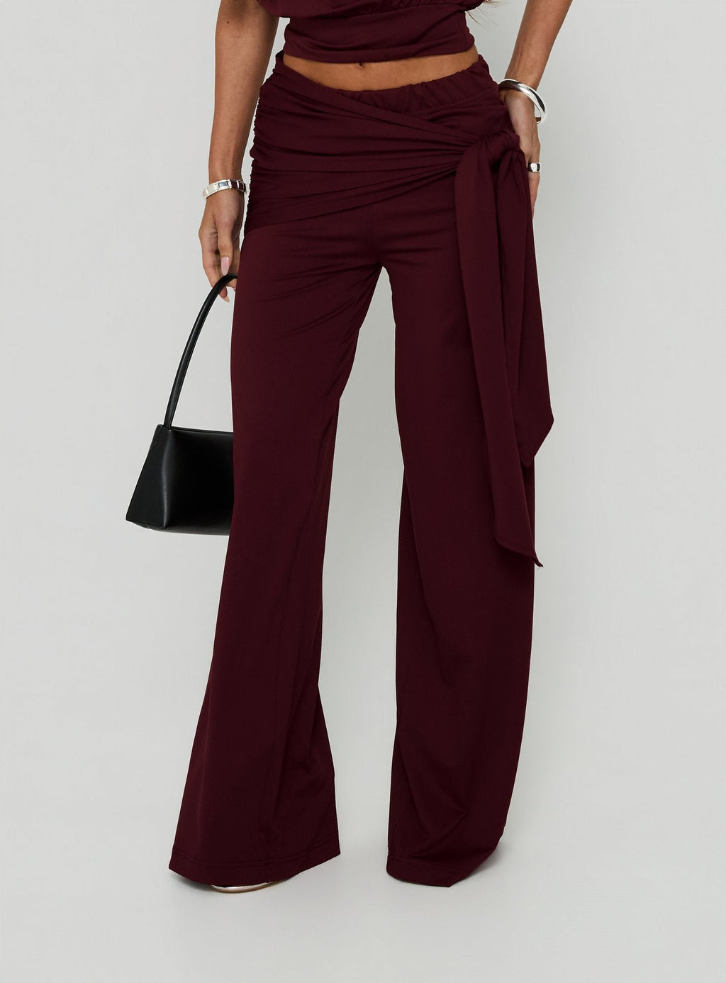 Hadlia Tie Waist Pants Burgundy
