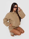 Esmeya Faux Suede Collared Bomber Jacket Beige