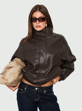 Dialtone Funnel Neck Faux Leather Jacket Washed Brown