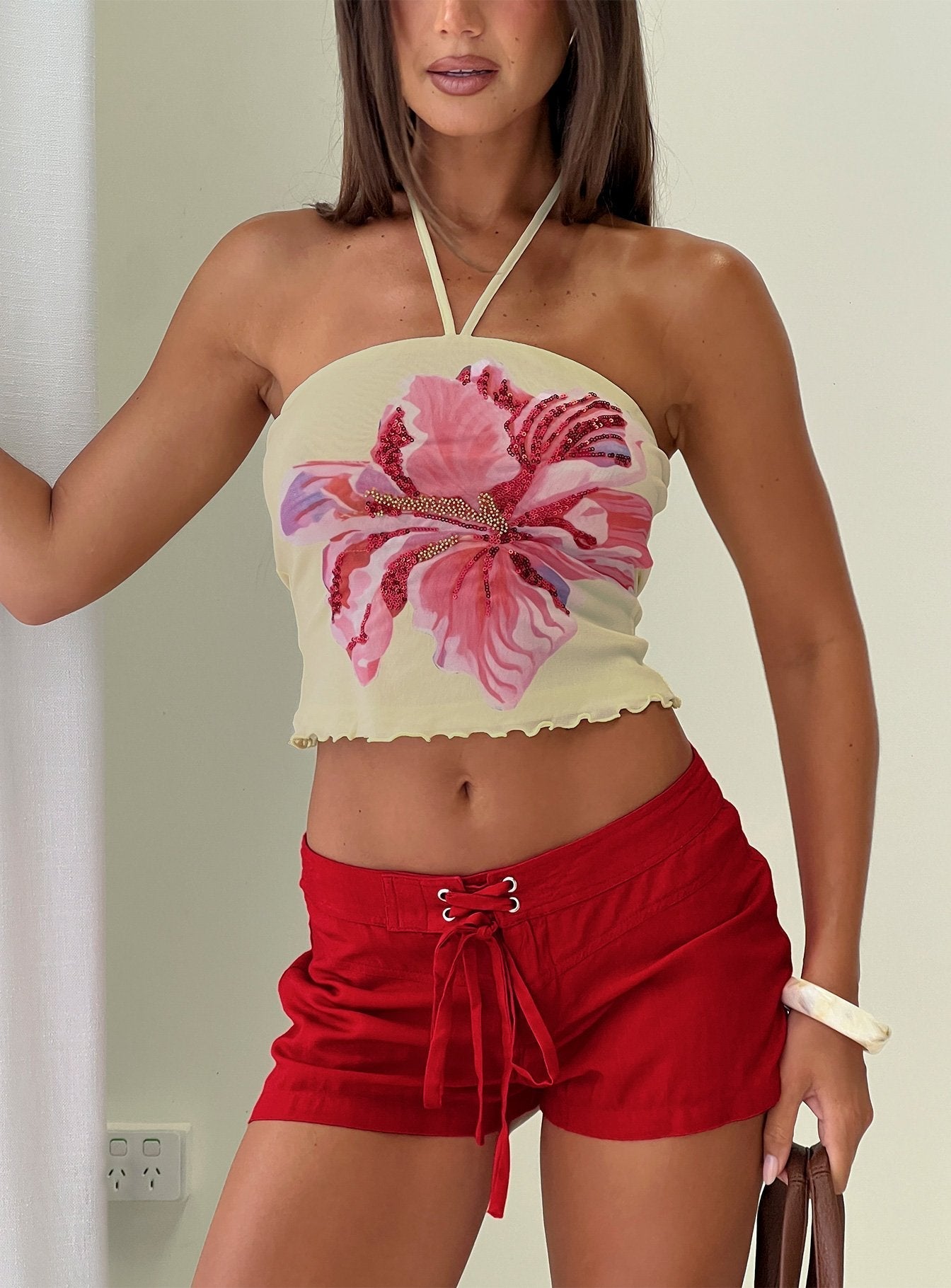 Maesie Tie Up Shorts Red