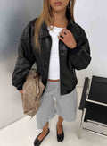 Goldsmith Faux Leather Bomber Jacket Black Petite