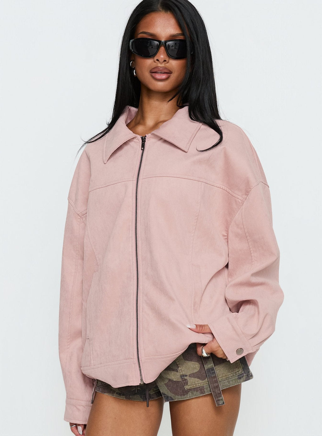 Goldsmith Faux Suede Bomber Jacket Pink