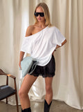 Parisse Satin Lace Trim Shorts Black