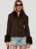 Memoree Faux Fur Trim Jacket Chocolate