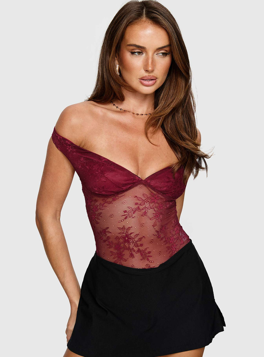 Kaitlen Sheer Bodysuit Maroon