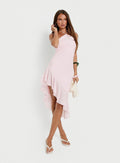 Anakaia Halter Asymmetrical Midi Dress Pink