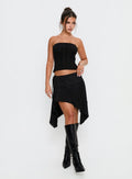 Hevenna Asymmetrical Plisse Mini Skirt Black Diamante