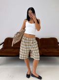 Ashara Mid Length Short Check Brown