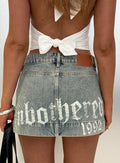 Arigatou Graphic Denim Mini Skirt Light Blue