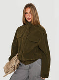 Double Life Funnel Neck Cargo Jacket Olive Green
