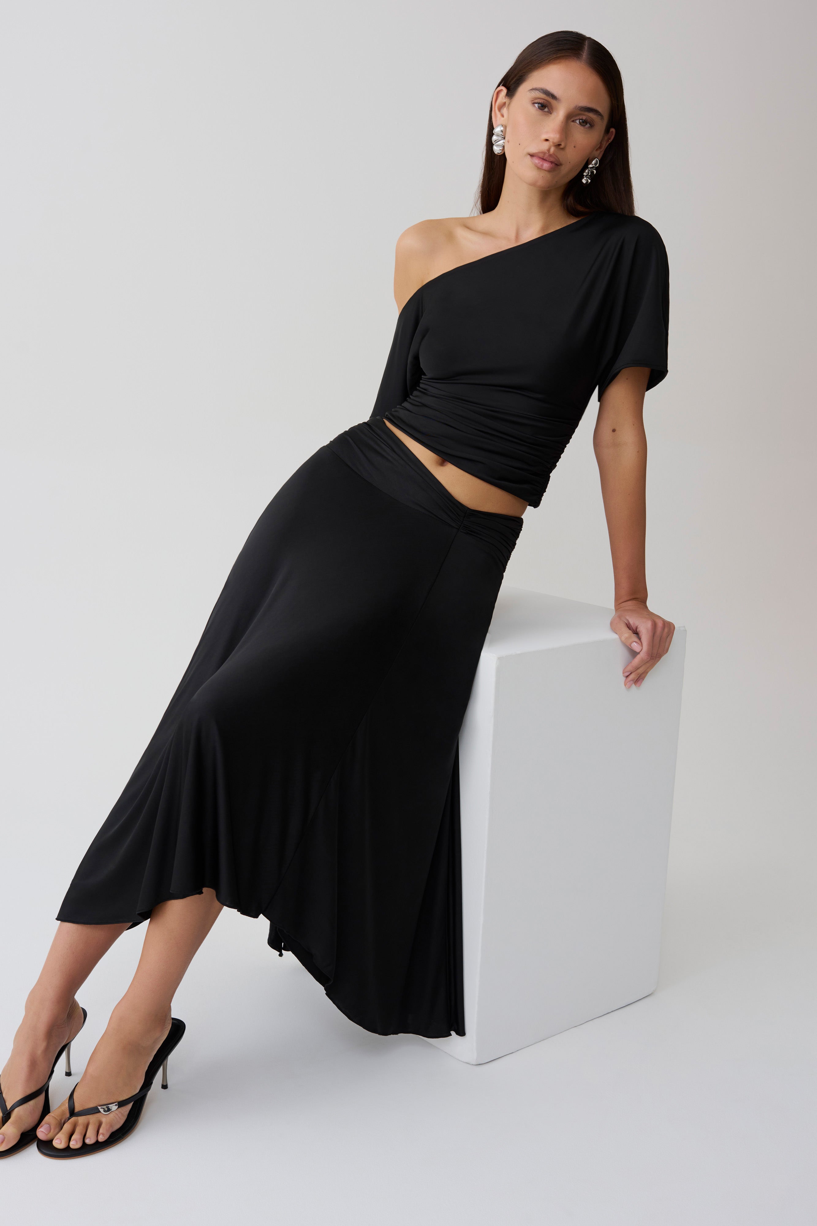 Luu Slinky Midi Skirt - Black