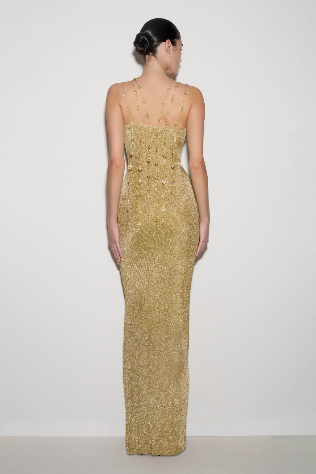 Shami Lurex Maxi Dress With Flowers - Gold
