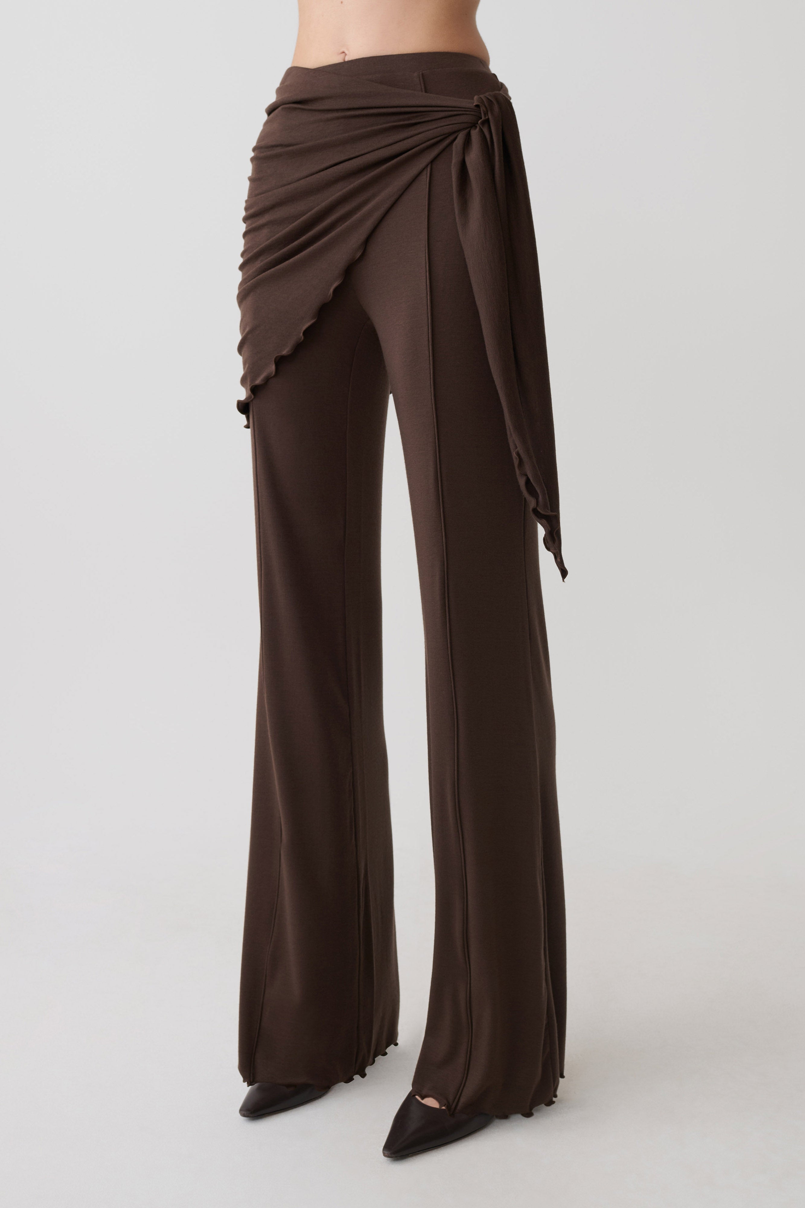 Anfie Straight Leg Pants With Waist Wrap - Dark Chocolate