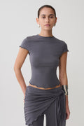 Anfie High Neck Top With Piping Detail - Grey