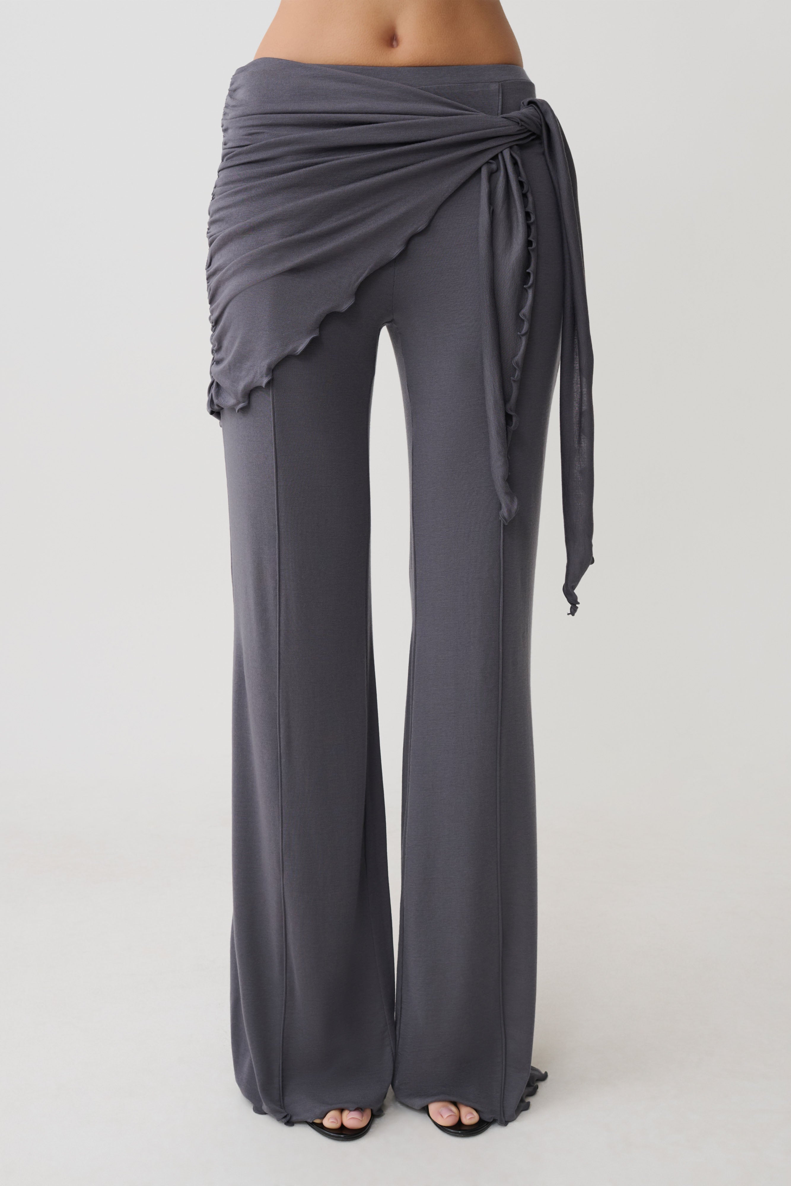 Anfie Straight Leg Pants With Waist Wrap - Grey