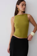 Yura Backless Twist Top - Martini Olive