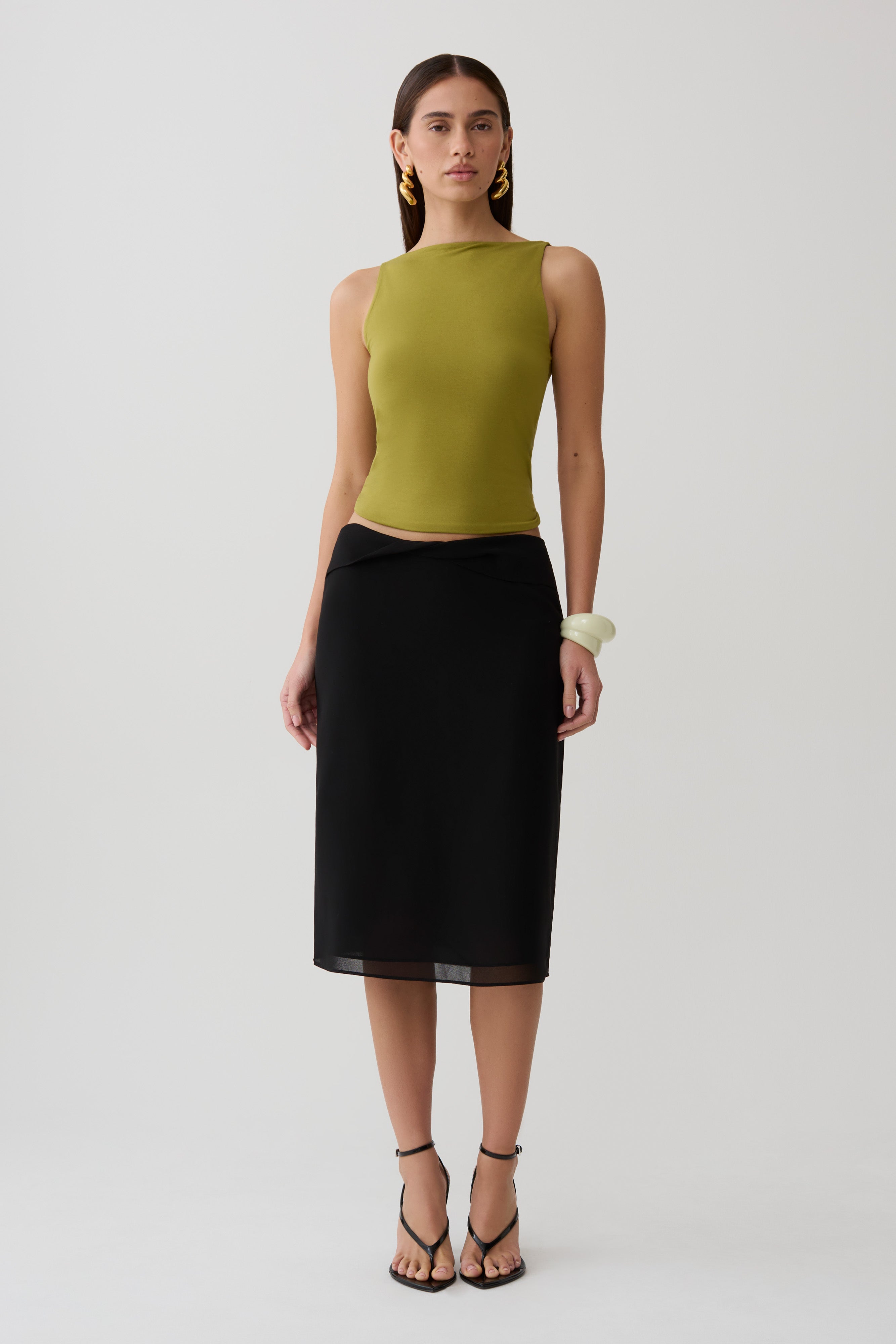 Yura Backless Twist Top - Martini Olive