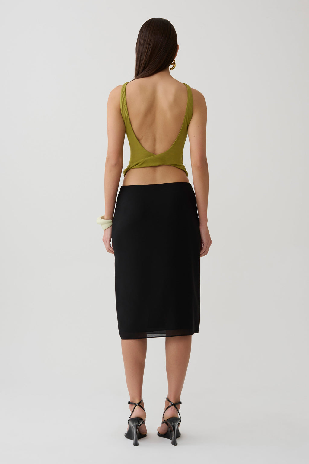 Yura Backless Twist Top - Martini Olive