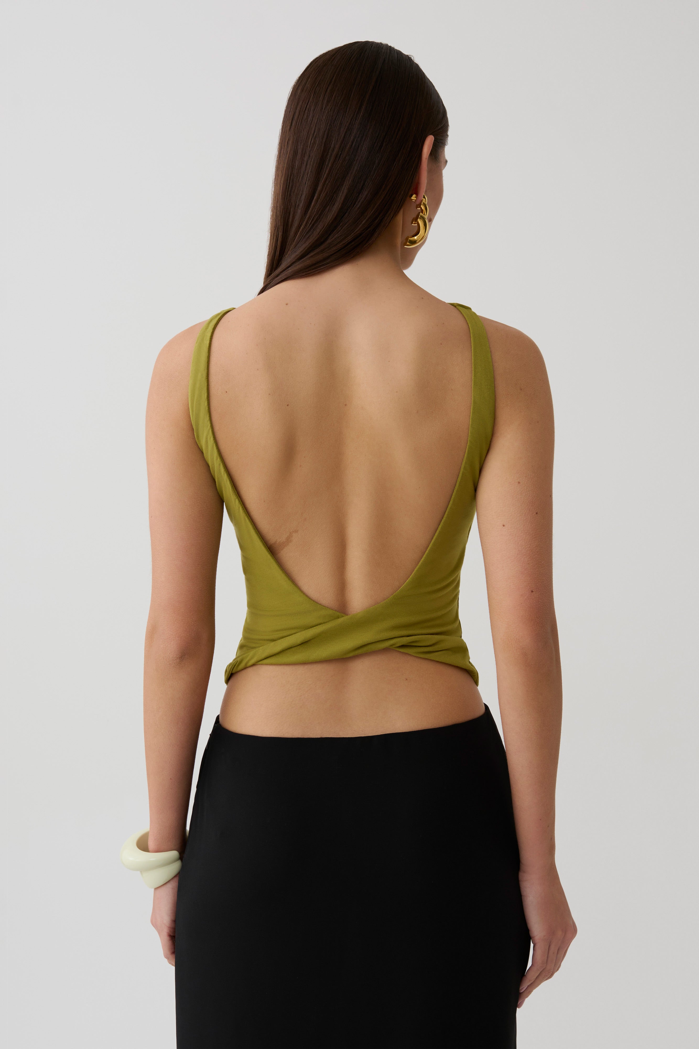 Yura Backless Twist Top - Martini Olive