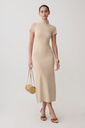 Goldie High Neck Knit Midi Dress - Camel
