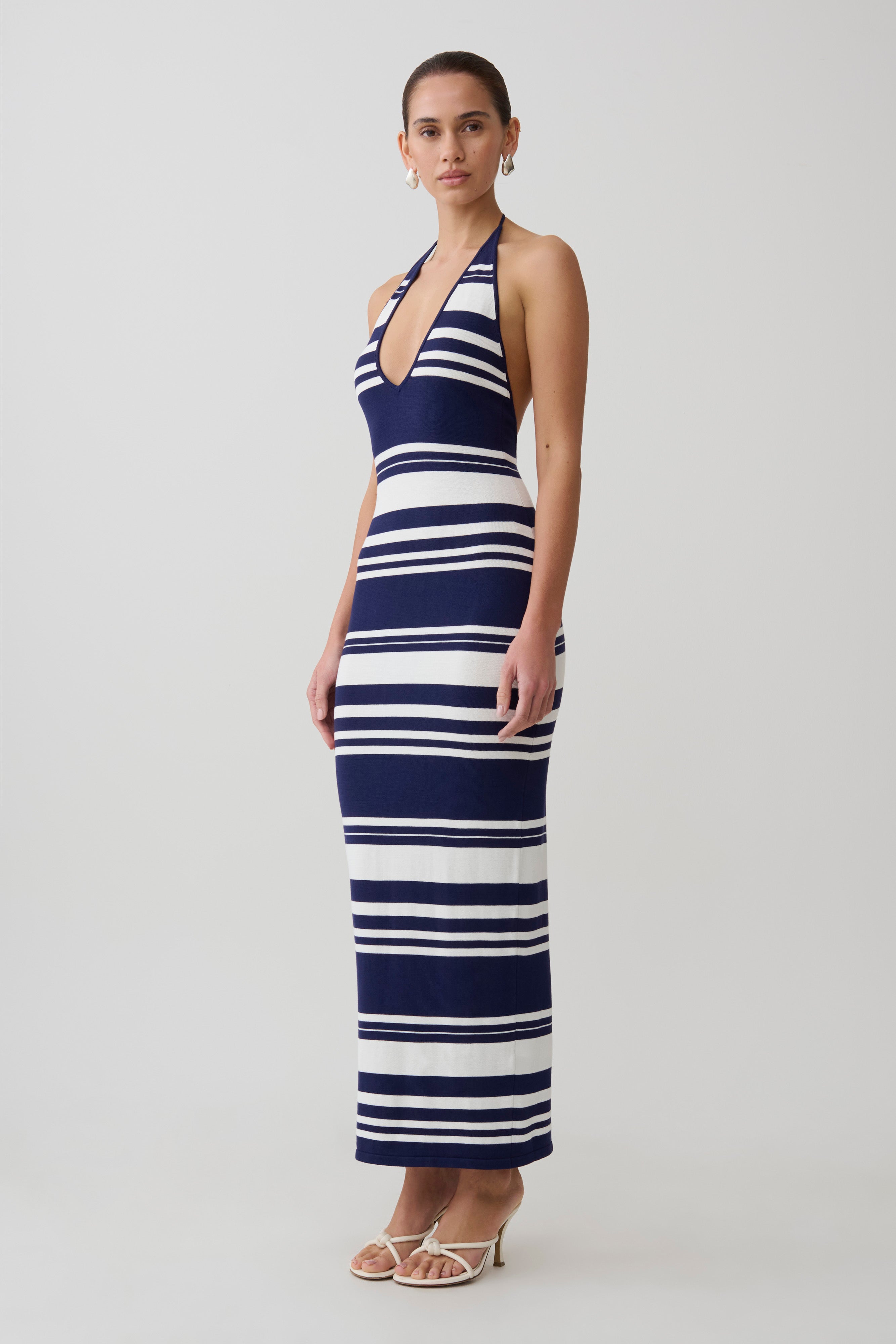 Brienne Stripe Midi Dress - Navy/Ivory