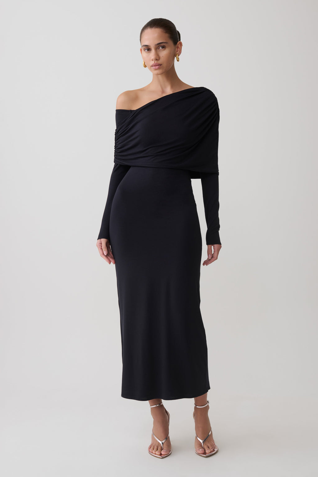Corinna Modal One Shoulder Midi Dress - Black