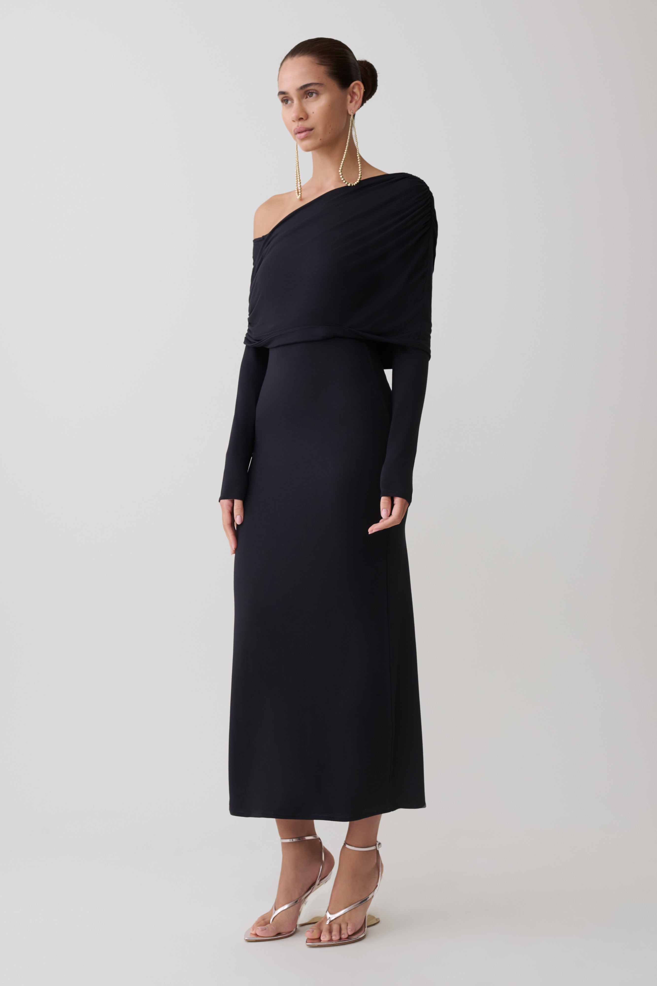Corinna Modal One Shoulder Midi Dress - Black