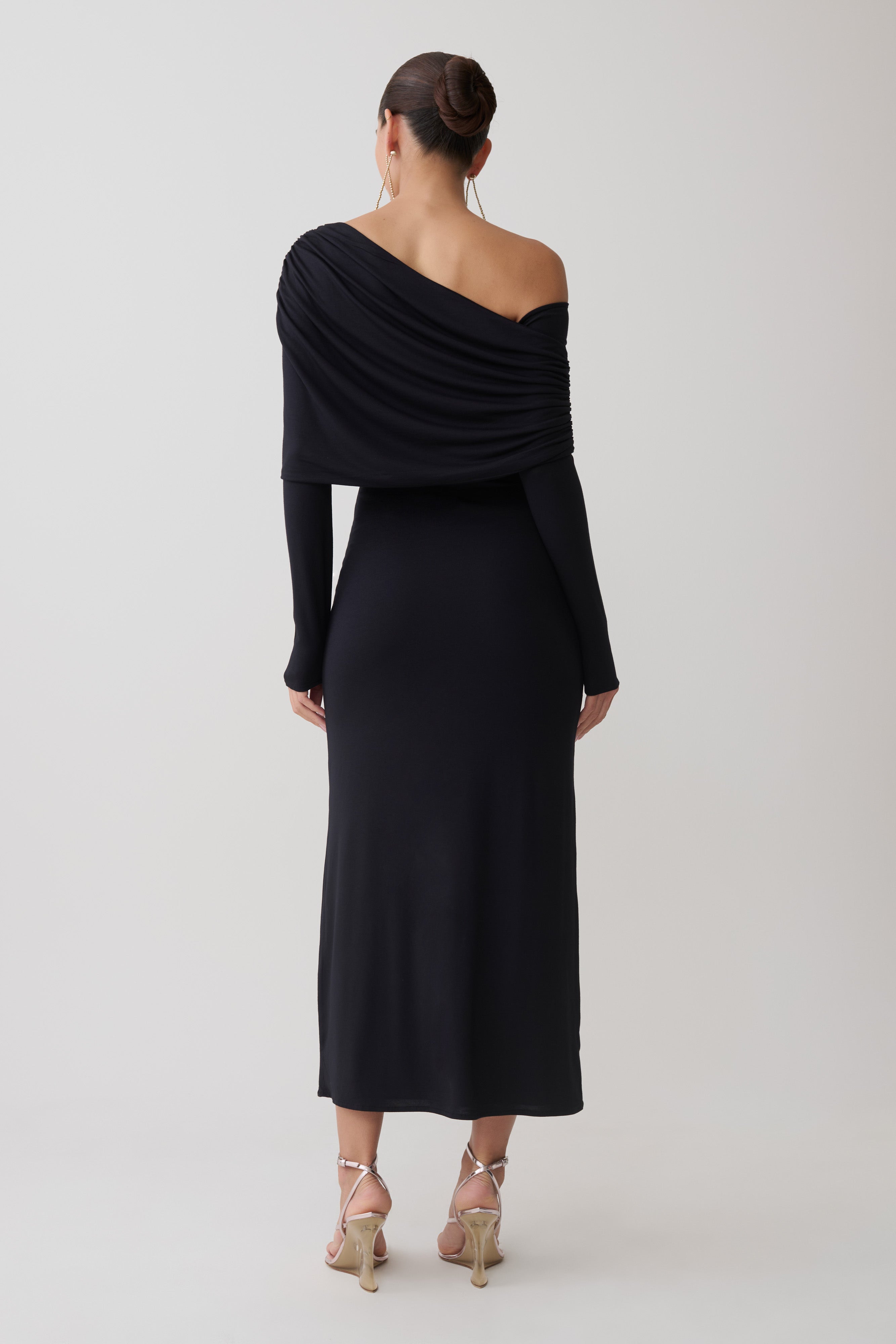 Corinna Modal One Shoulder Midi Dress - Black