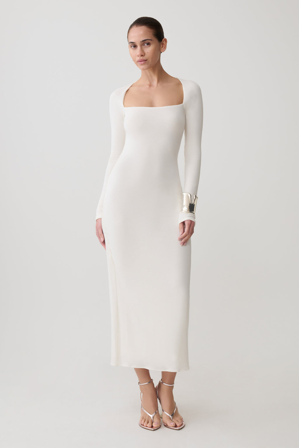 Freja Long Sleeve Midi Dress - White