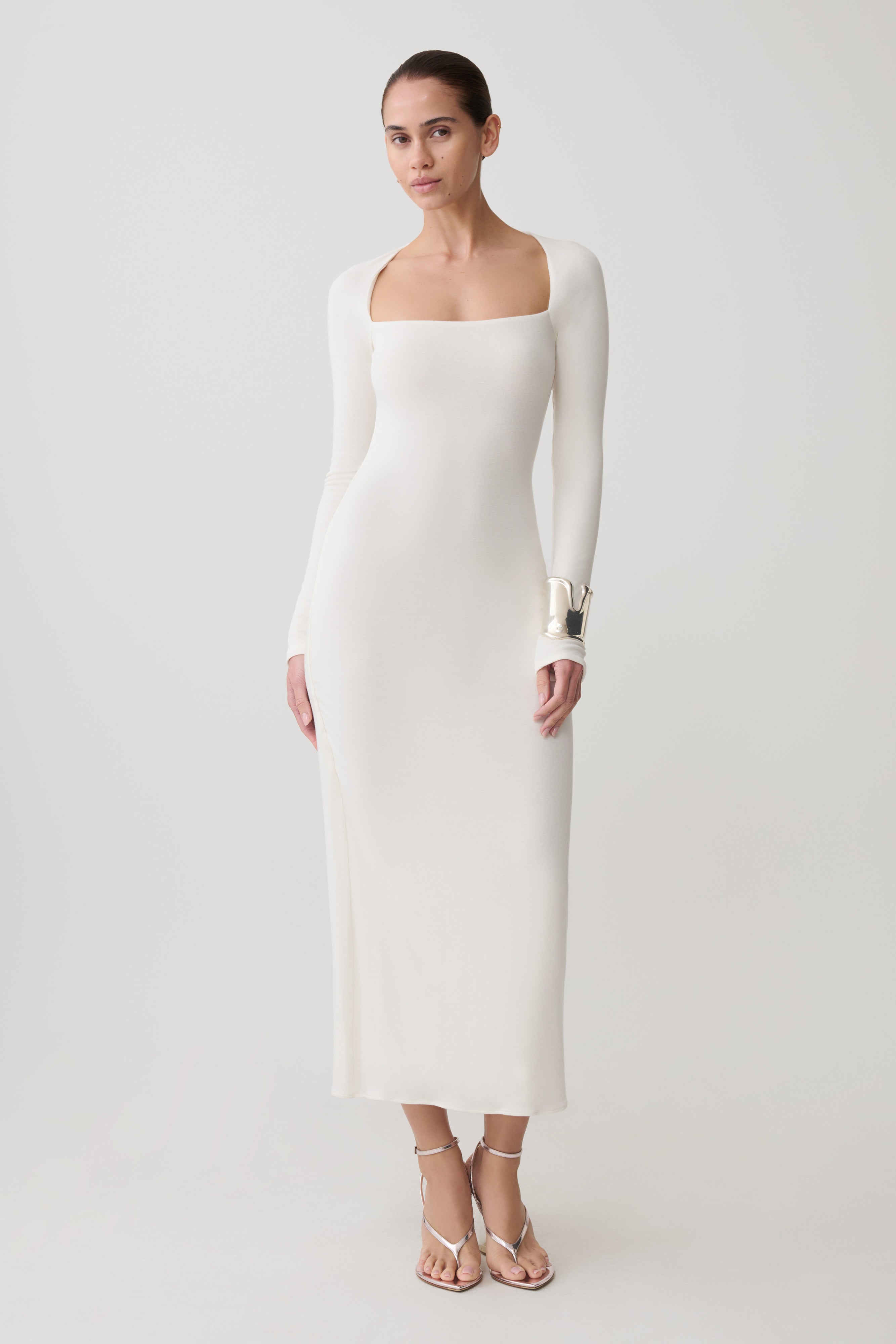 Freja Long Sleeve Midi Dress - White