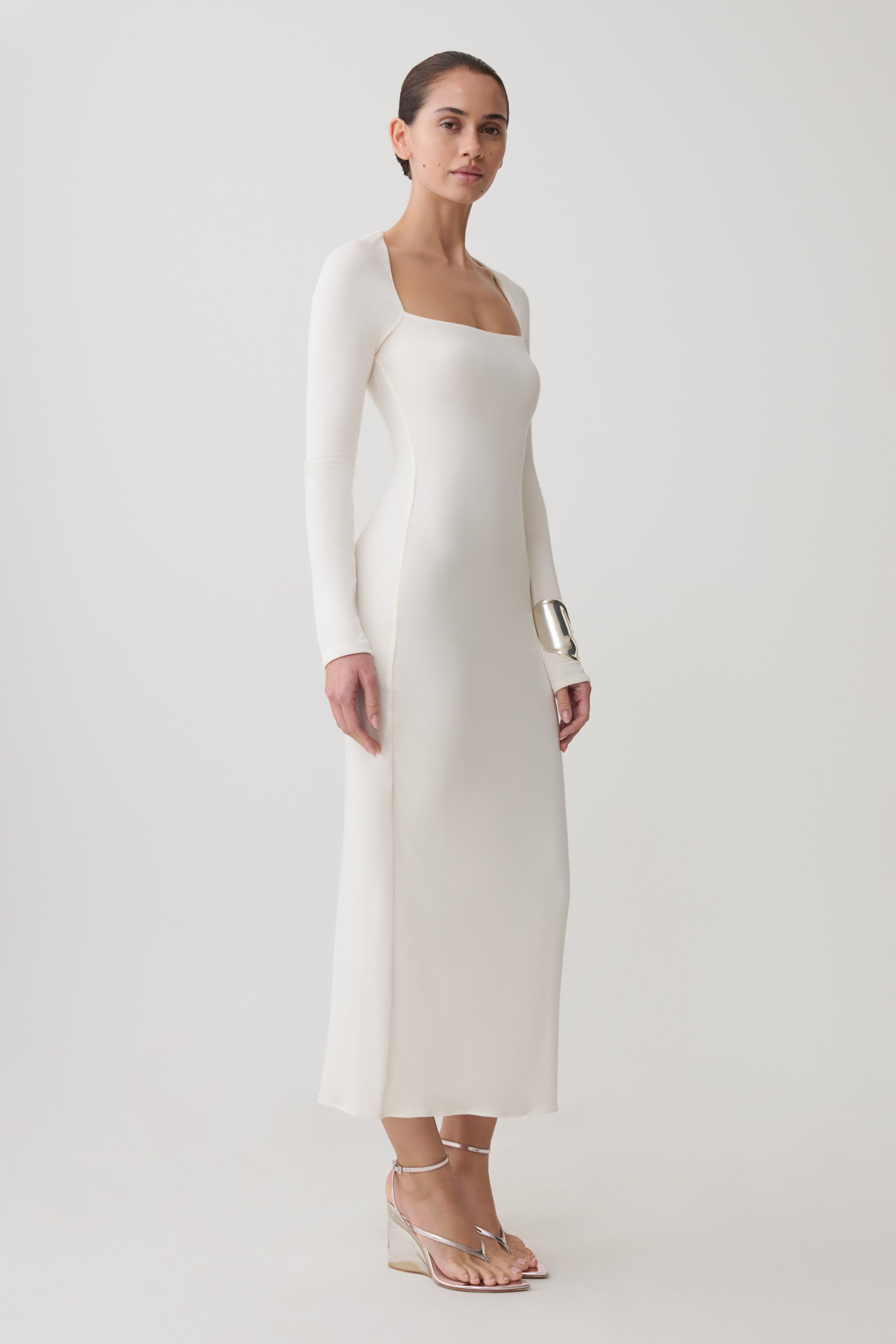 Freja Long Sleeve Midi Dress - White