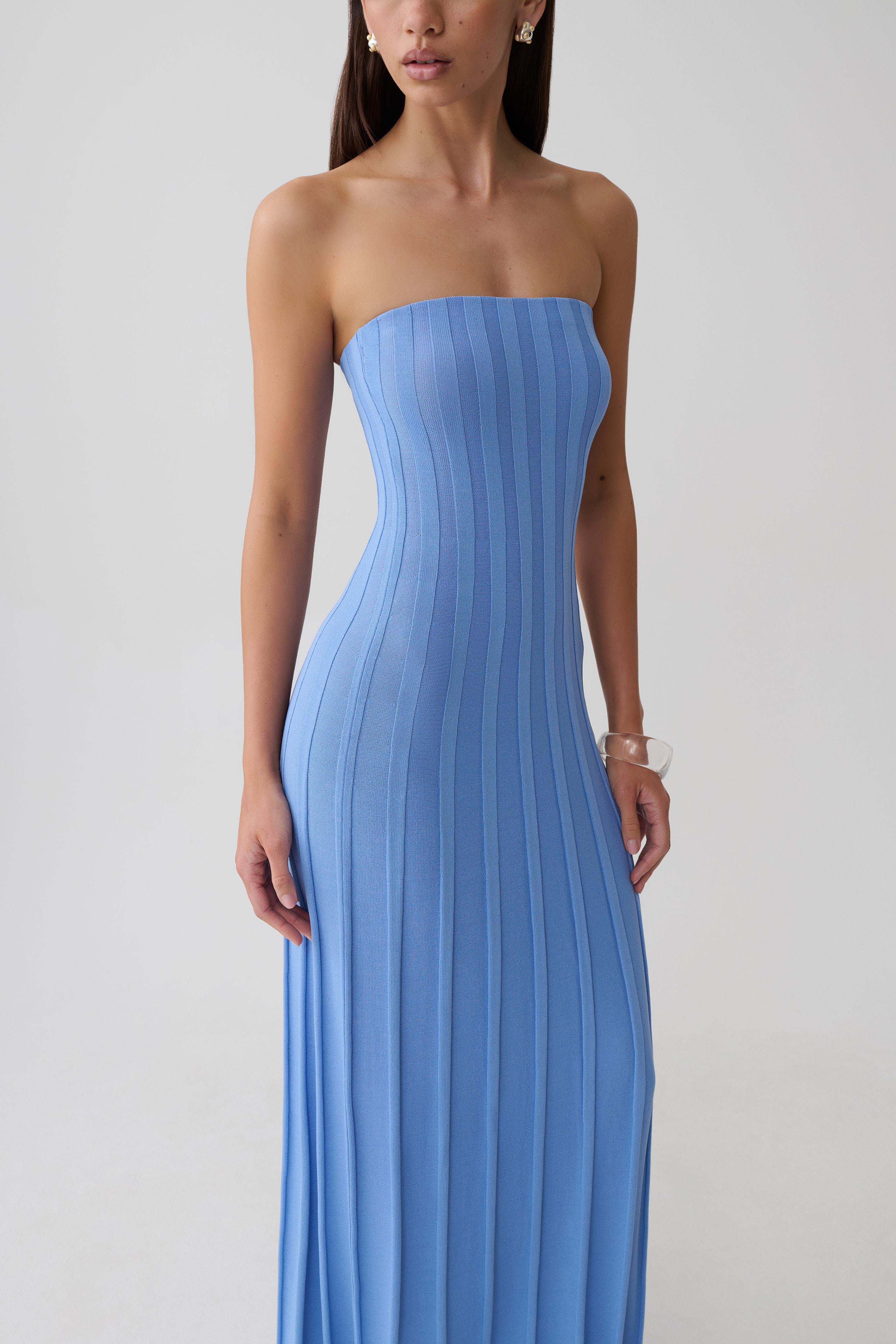 Pia Ribbed Strapless Maxi Dress - Periwinkle