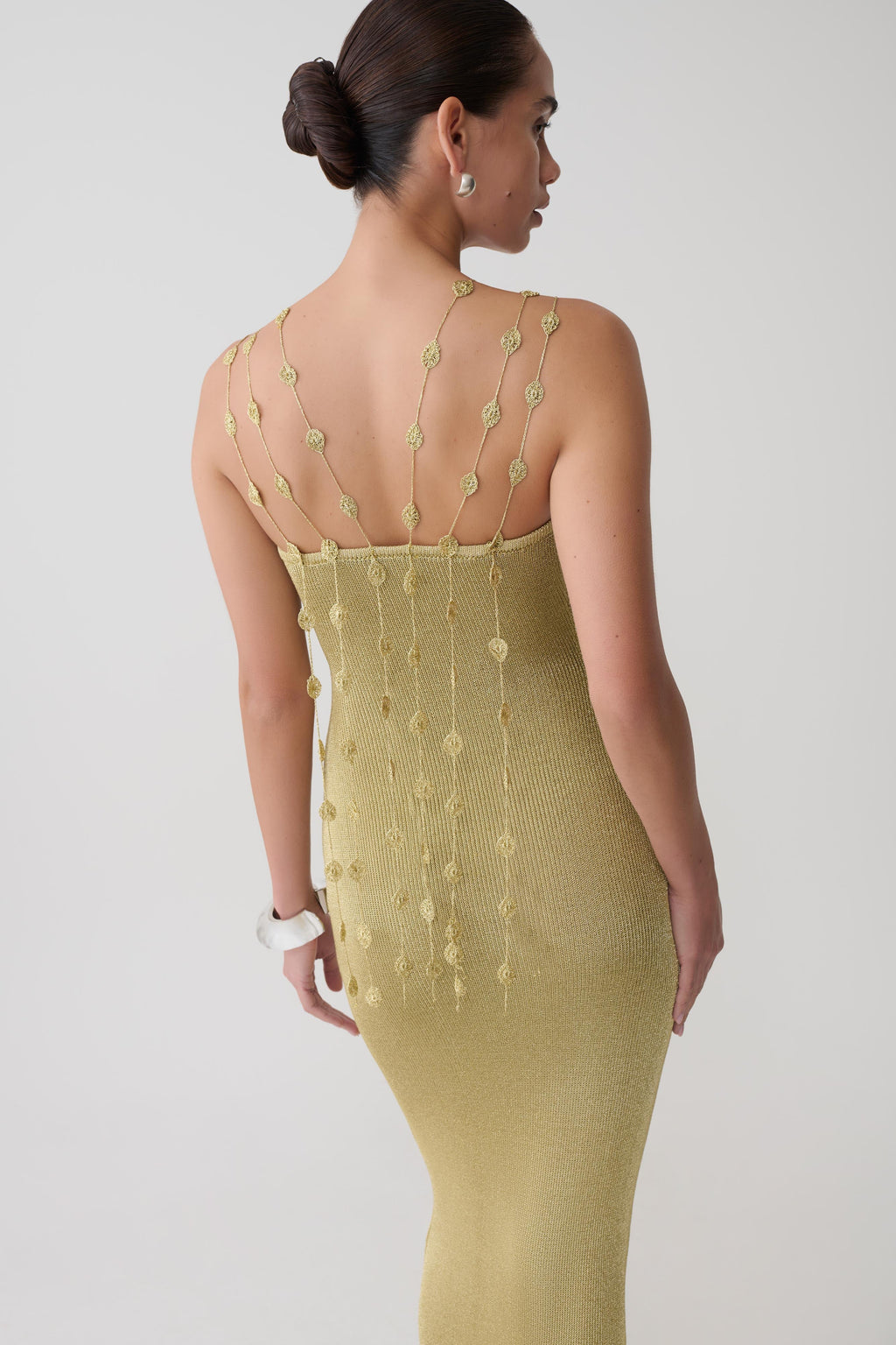 Shami Lurex Maxi Dress With Flowers - Gold