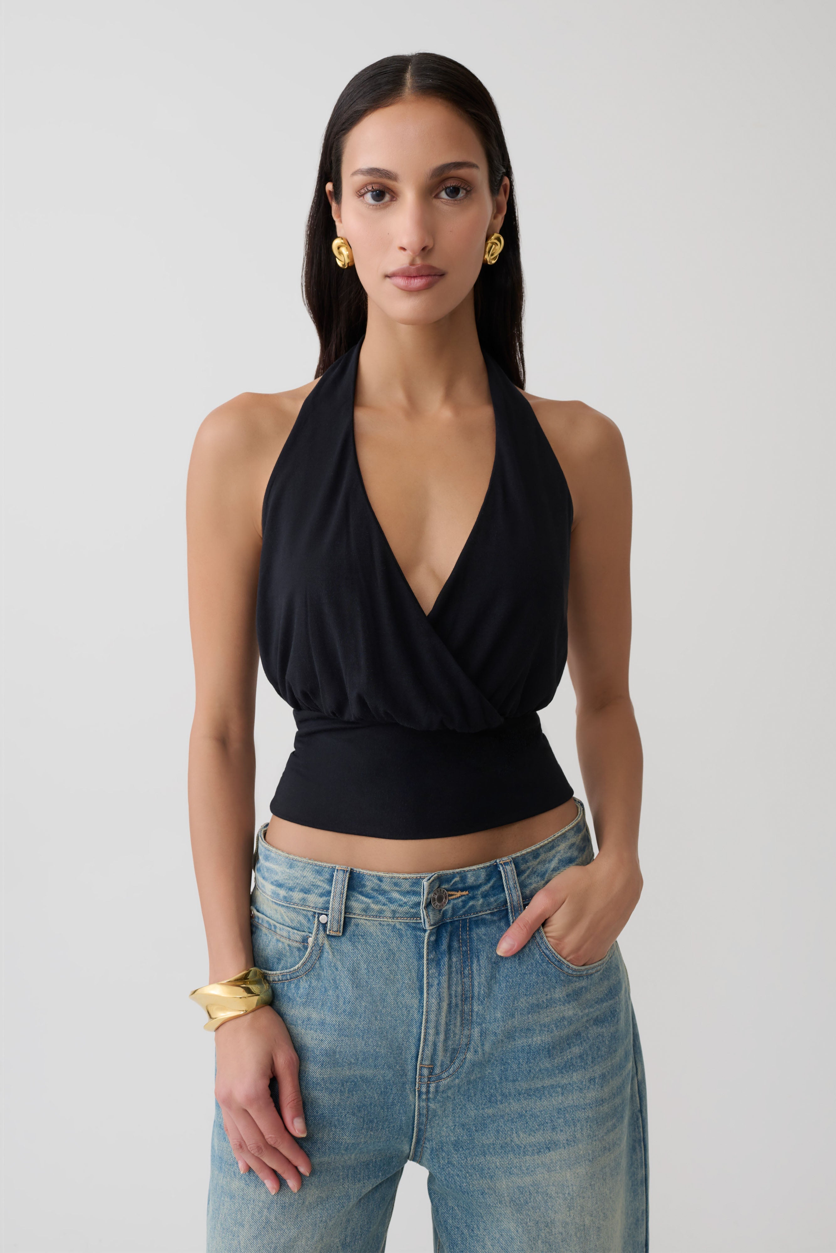 Jina Draped Halter Top - Black