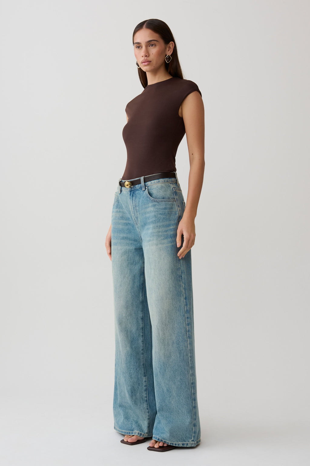 Chai Peached Jersey High Neck Top - Chocolate