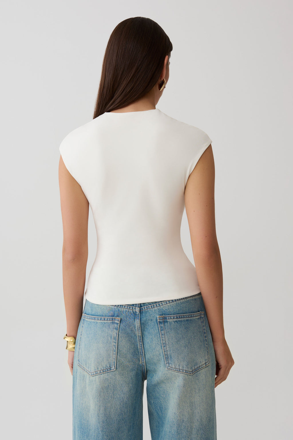 Chai Peached Jersey High Neck Top - Ivory