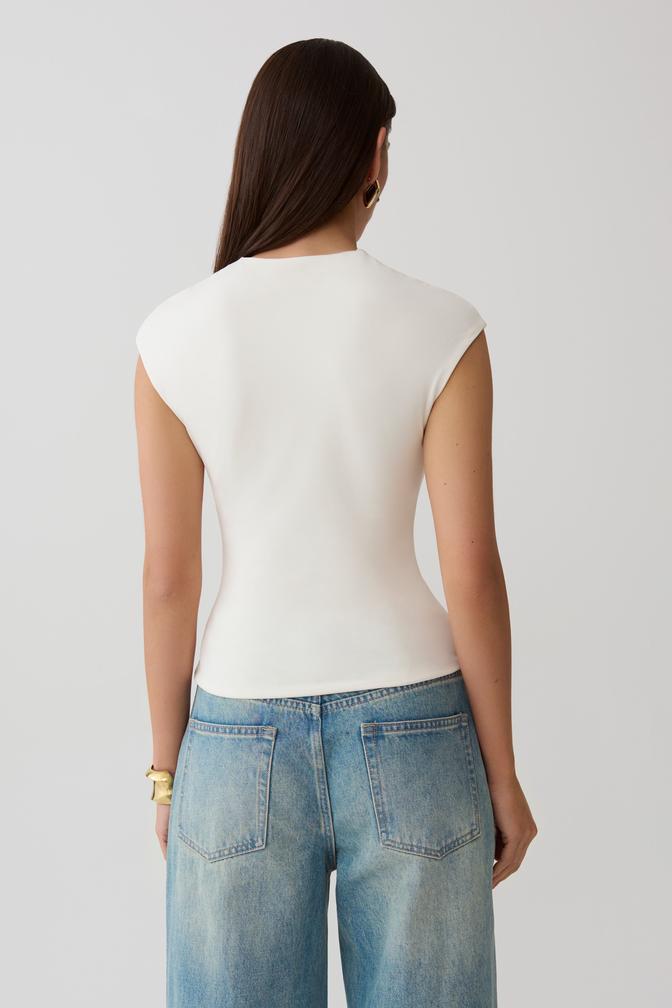 Chai Peached Jersey High Neck Top - Ivory