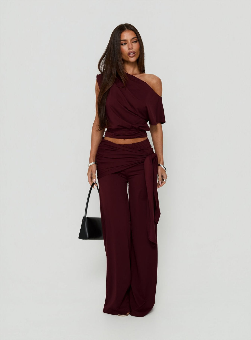 Hadlia Tie Waist Pants Burgundy