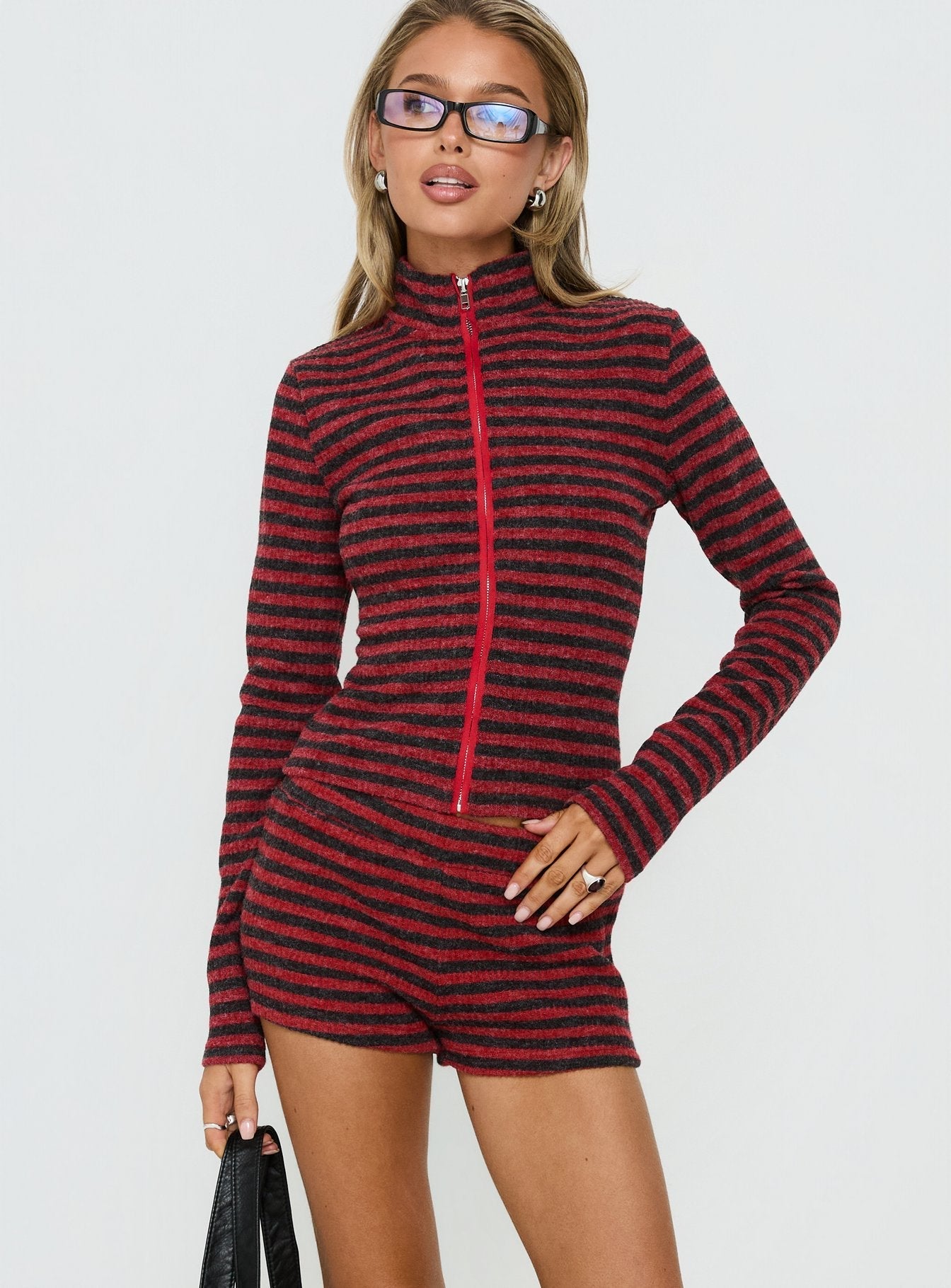 Housewife Knit Shorts Red Stripe