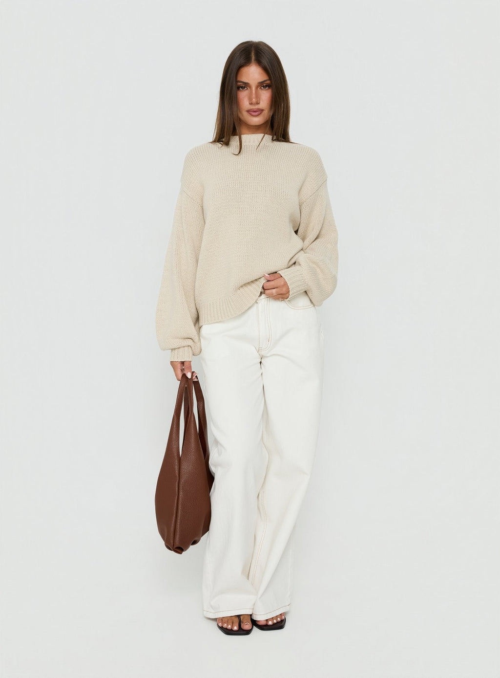 Harmony Balloon Sleeve Knit Sweater Beige