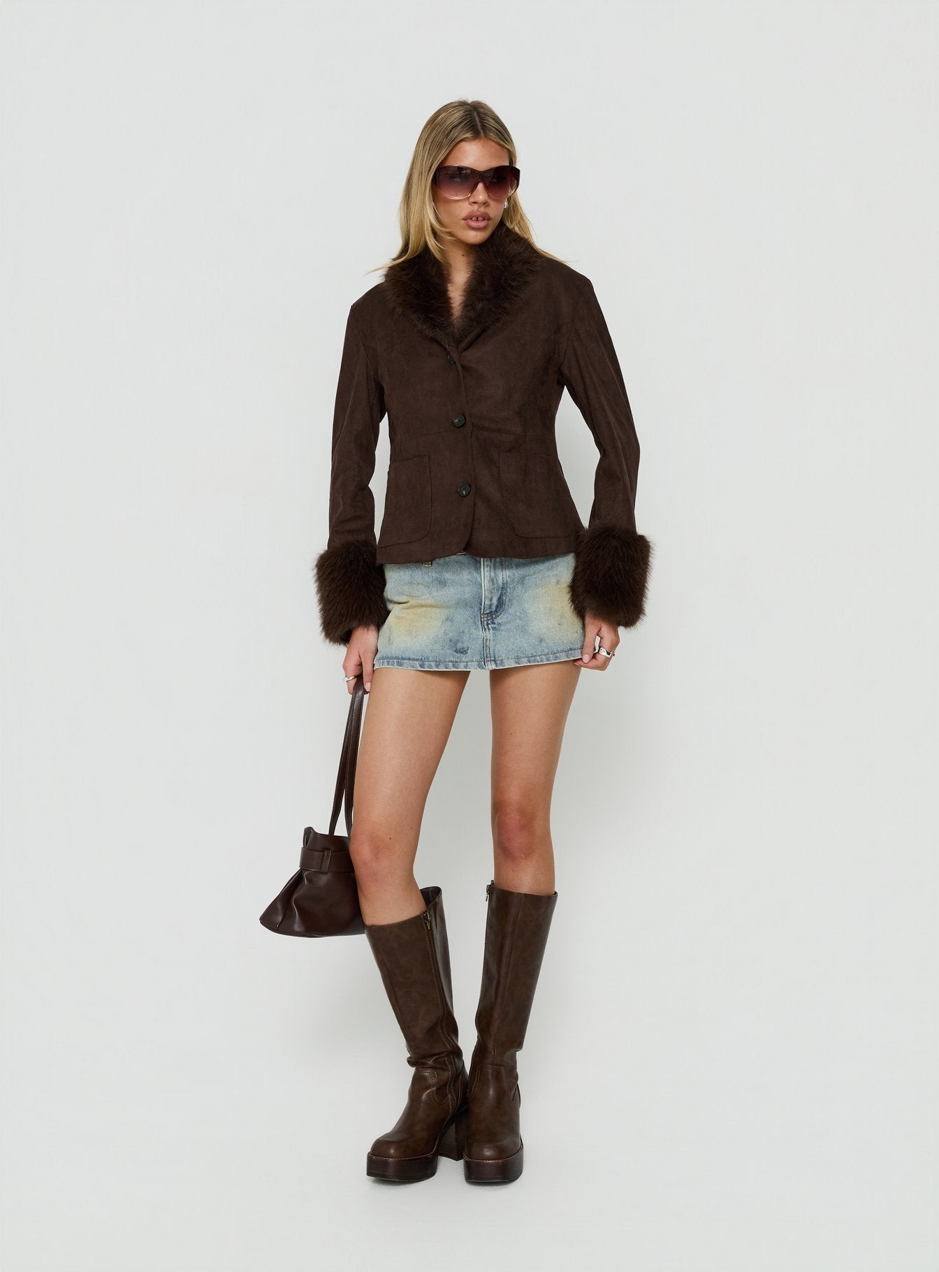 Memoree Faux Fur Trim Jacket Chocolate