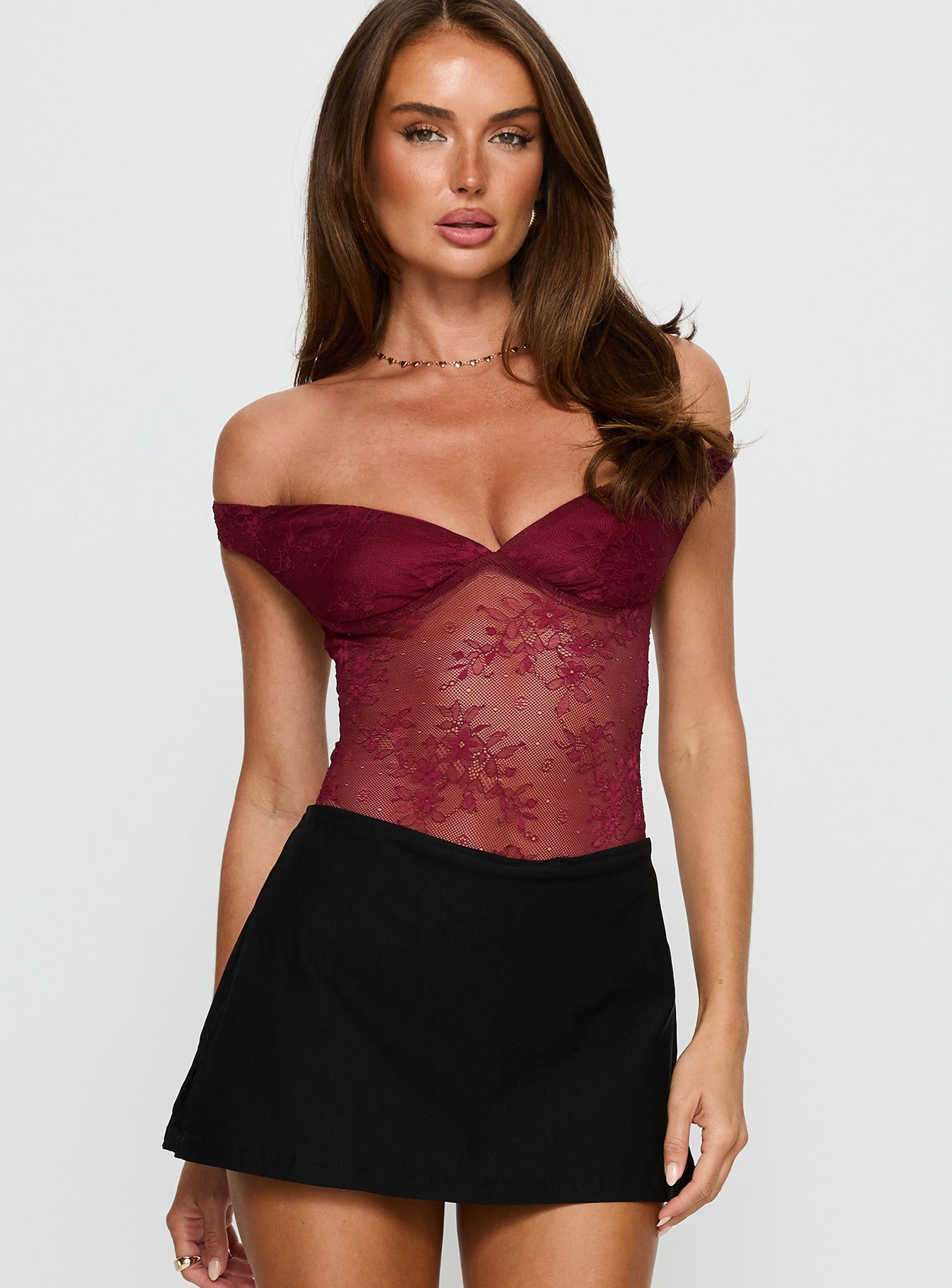 Kaitlen Sheer Bodysuit Maroon