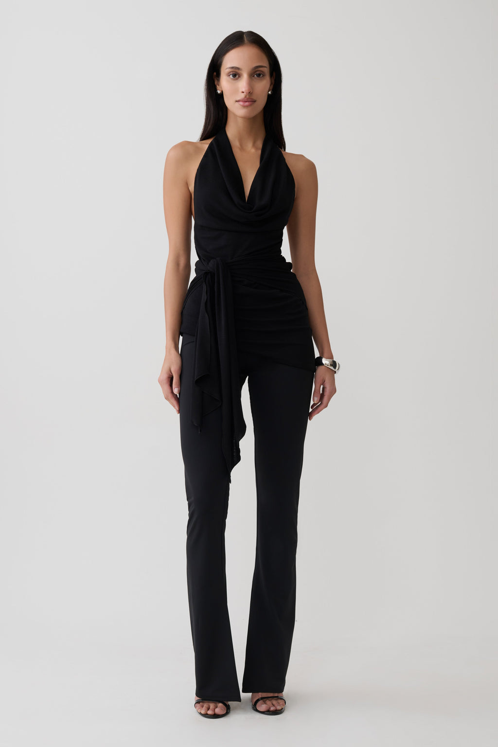 Dolorres Front Tie Halter Top - Black