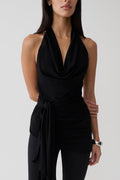Dolorres Front Tie Halter Top - Black