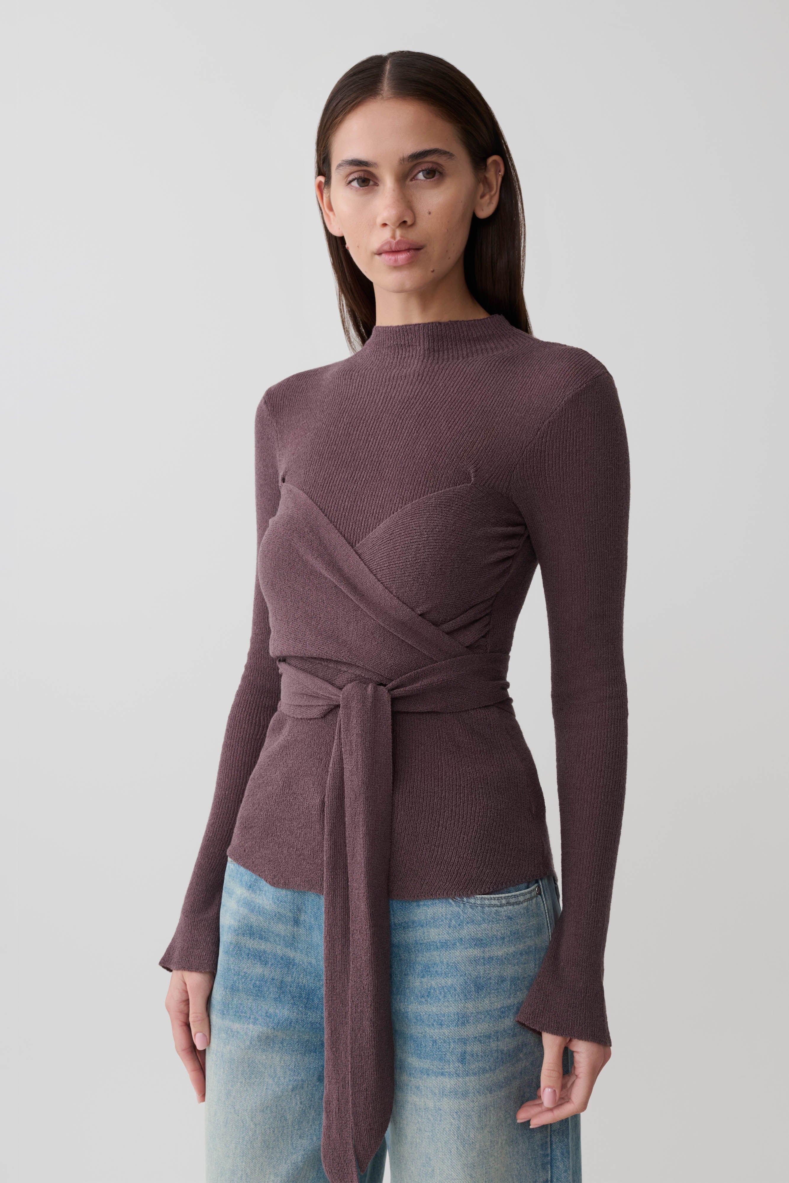 Lawson Wrap Knit Long Sleeve Top - Peppercorn